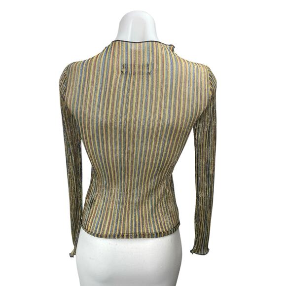 Urban Outfitters Multicolor Striped Metallic Long Sleeve Mock Neck Blouse Top XS - Picture 2 of 3